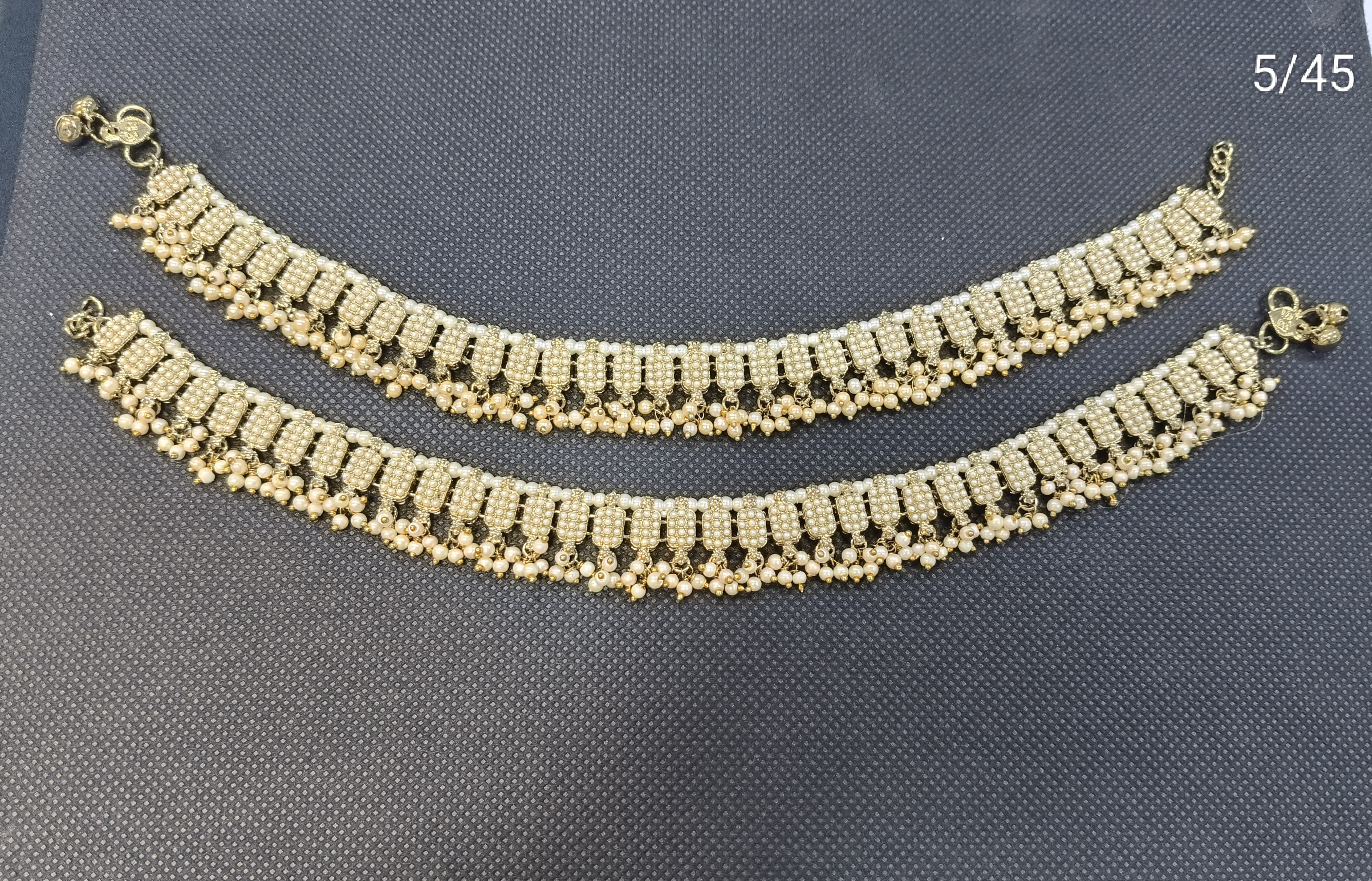 Traditional Pearl Drop Designer Anklet Set for Women